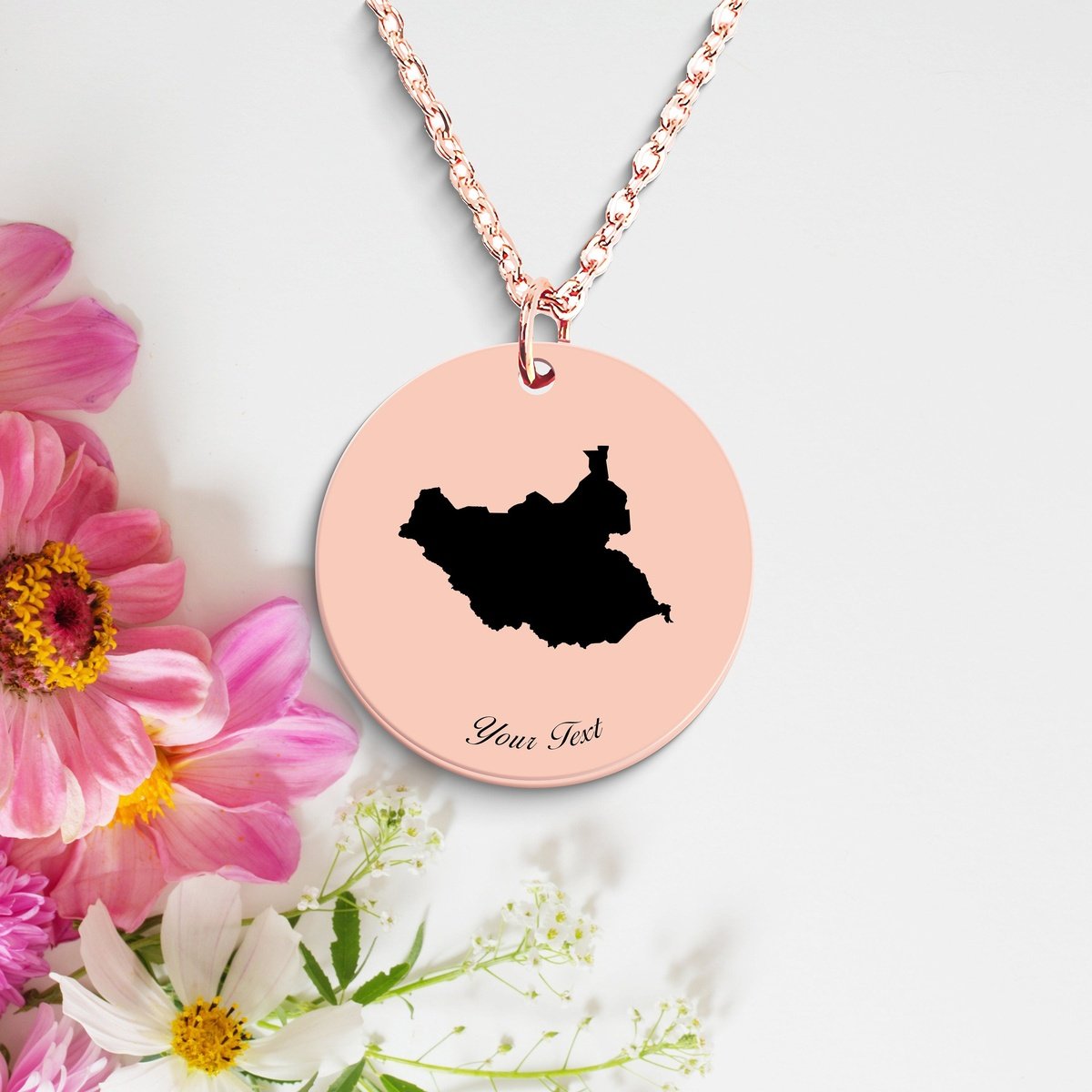 South Sudan Country Map Necklace, Your Name Necklace, Minimalist Necklace, Personalized Gift, Silver Necklace, Gift For Him Her