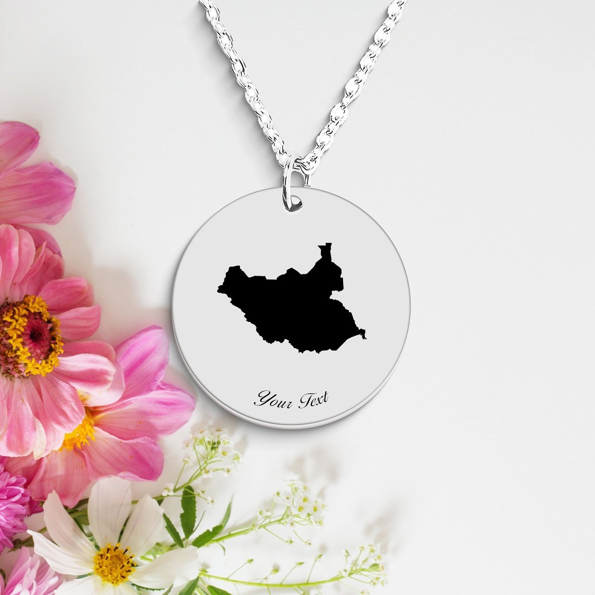 South Sudan Country Map Necklace, Your Name Necklace, Minimalist Necklace, Personalized Gift, Silver Necklace, Gift For Him Her