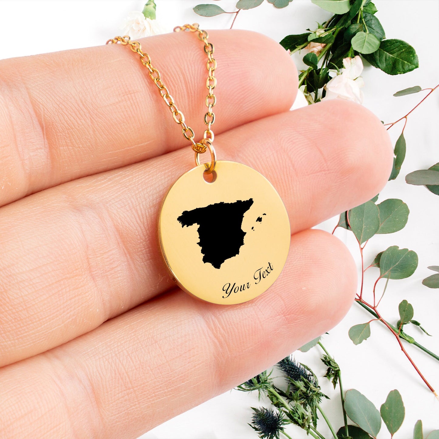 Spain Country Map Necklace, Your Name Necklace, Minimalist Necklace, Personalized Gift, Silver Necklace, Gift For Him Her