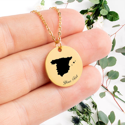 Spain Country Map Necklace, Your Name Necklace, Minimalist Necklace, Personalized Gift, Silver Necklace, Gift For Him Her