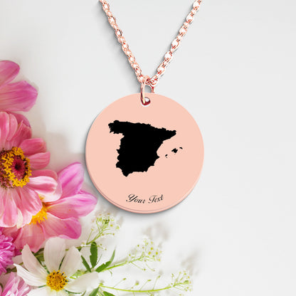 Spain Country Map Necklace, Your Name Necklace, Minimalist Necklace, Personalized Gift, Silver Necklace, Gift For Him Her