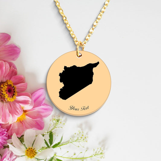 Syria Country Map Necklace, Your Name Necklace, Minimalist Necklace, Personalized Gift, Silver Necklace, Gift For Him Her