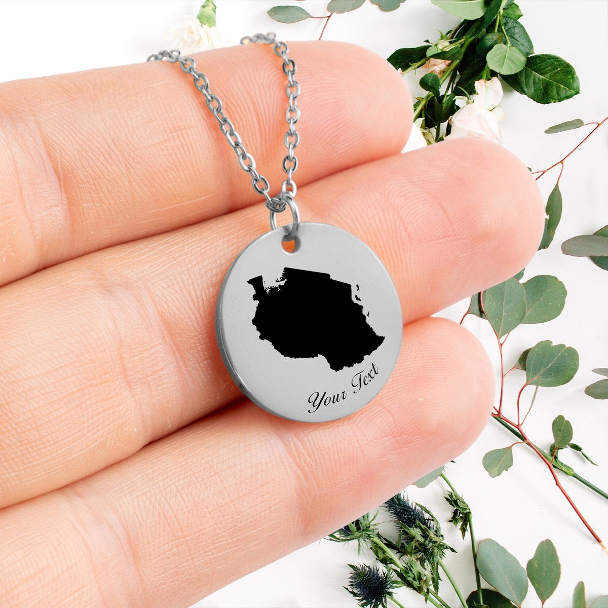 Tanzania Country Map Necklace, Your Name Necklace, Minimalist Necklace, Personalized Gift, Silver Necklace, Gift For Him Her