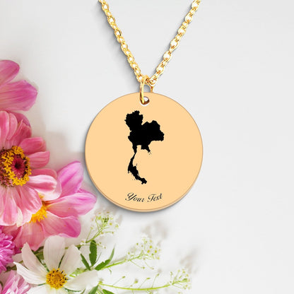 Thailand Country Map Necklace, Your Name Necklace, Minimalist Necklace, Personalized Gift, Silver Necklace, Gift For Him Her