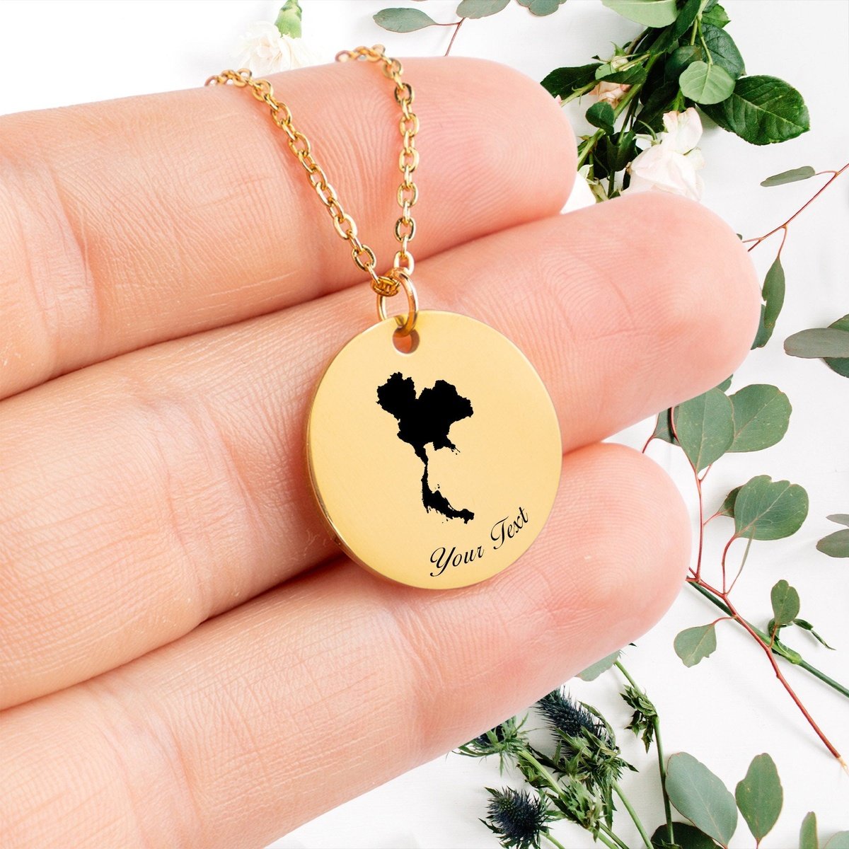 Thailand Country Map Necklace, Your Name Necklace, Minimalist Necklace, Personalized Gift, Silver Necklace, Gift For Him Her