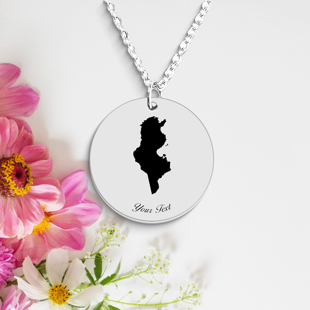Tunisia Country Map Necklace, Your Name Necklace, Minimalist Necklace, Personalized Gift, Silver Necklace, Gift For Him Her