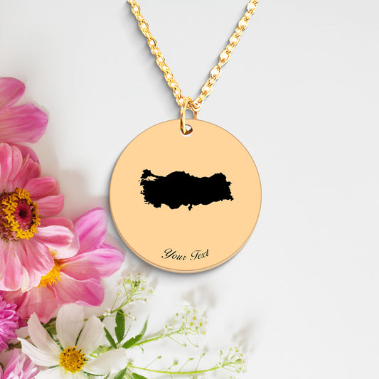Turkey Country Map Necklace, Your Name Necklace, Minimalist Necklace, Personalized Gift, Silver Necklace, Gift For Him Her