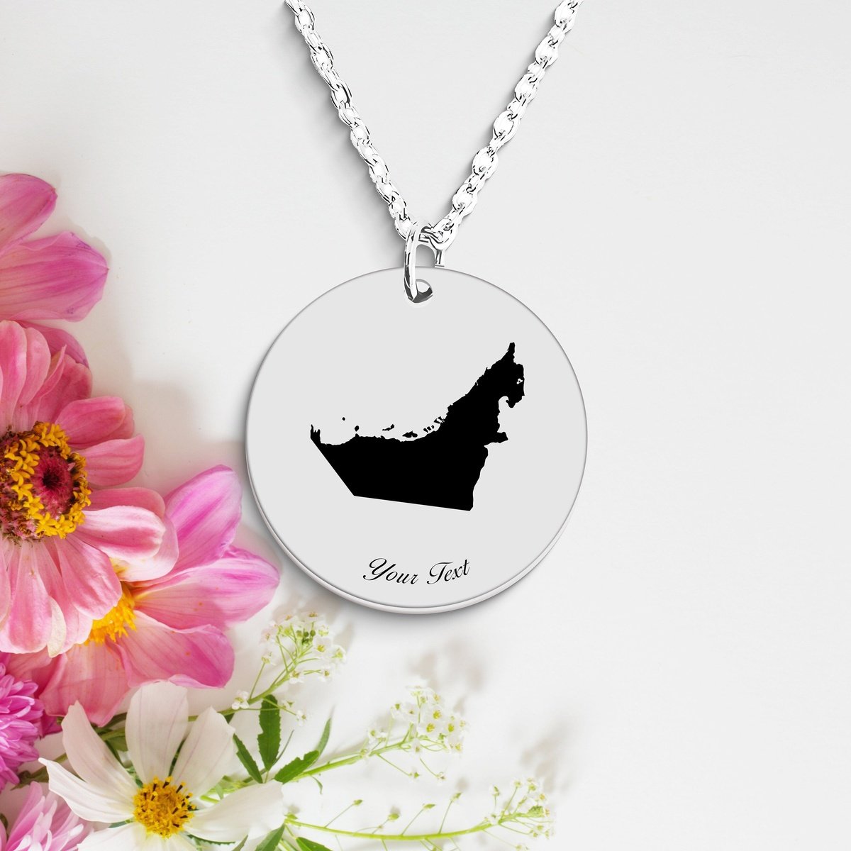 United Arab Emirates Country Map Necklace, Your Name Necklace, Minimalist Necklace, Personalized Gift, Silver Necklace, Gift For Him Her