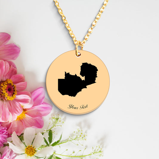 Zambia Country Map Necklace, Your Name Necklace, Minimalist Necklace, Personalized Gift, Silver Necklace, Gift For Him Her