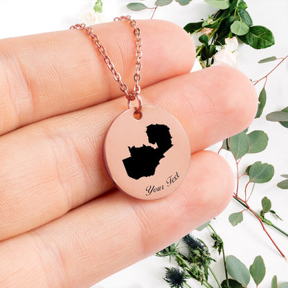 Zambia Country Map Necklace, Your Name Necklace, Minimalist Necklace, Personalized Gift, Silver Necklace, Gift For Him Her