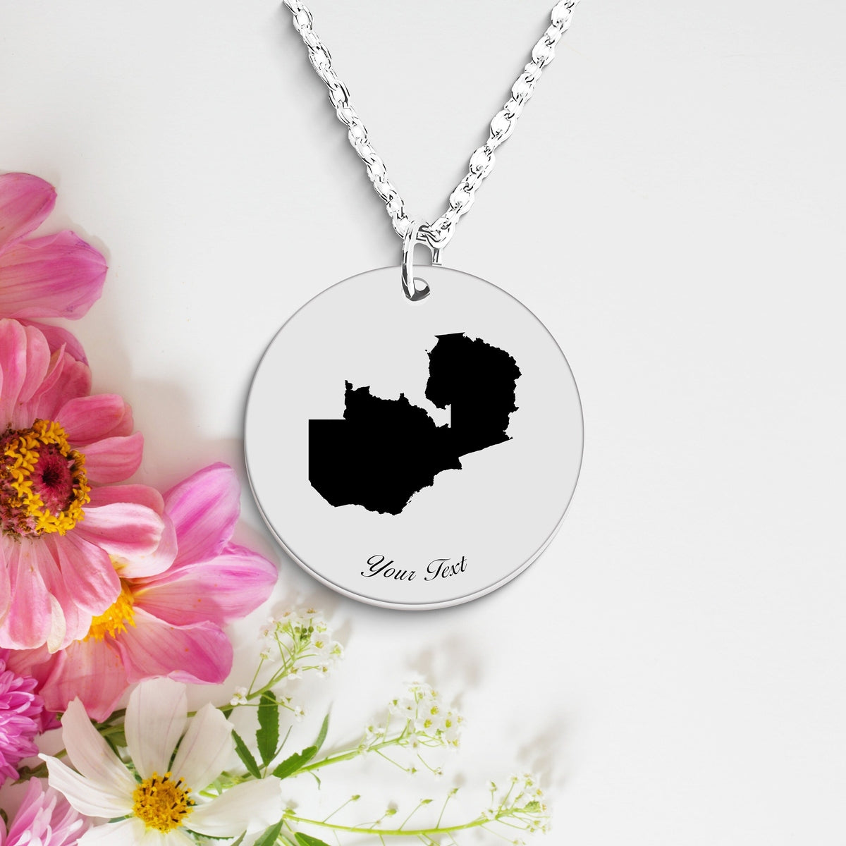 Zambia Country Map Necklace, Your Name Necklace, Minimalist Necklace, Personalized Gift, Silver Necklace, Gift For Him Her