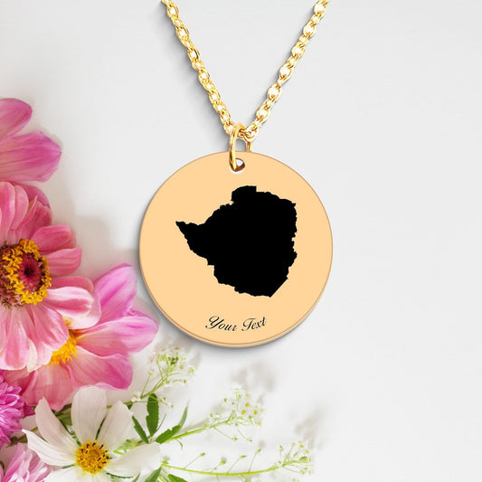 Zimbabwe Country Map Necklace, Your Name Necklace, Minimalist Necklace, Personalized Gift, Silver Necklace, Gift For Him Her