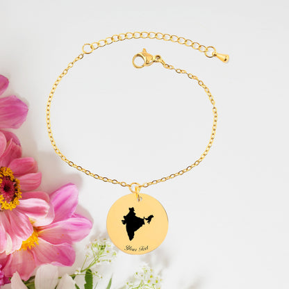 India Country Map Bracelet, Your Name Bracelet, Minimalist Bracelet, Personalized Gift, 14K Gold Bracelet, Gift For Him Her