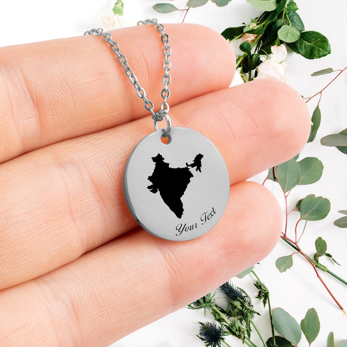 India Country Map Necklace, Your Name Necklace, Minimalist Necklace, Personalized Gift, Silver Necklace, Gift For Him Her
