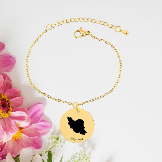 Iran Country Map Bracelet, Your Name Bracelet, Minimalist Bracelet, Personalized Gift, 14K Gold Bracelet, Gift For Him Her