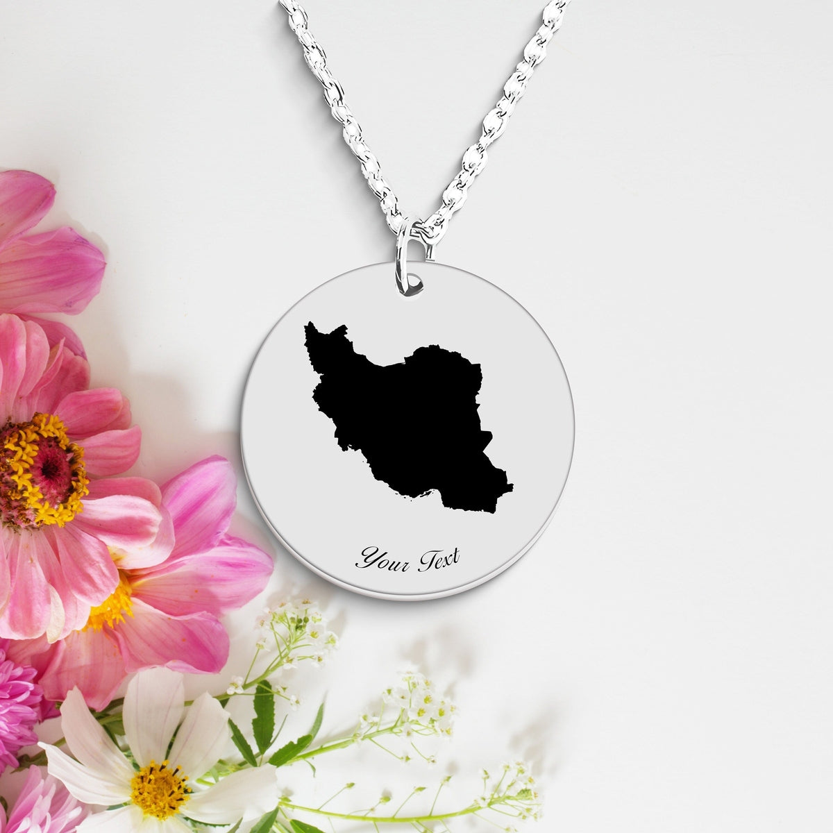 Iran Country Map Necklace, Your Name Necklace, Minimalist Necklace, Personalized Gift, Silver Necklace, Gift For Him Her