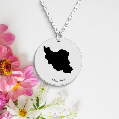 Iran Country Map Necklace, Your Name Necklace, Minimalist Necklace, Personalized Gift, Silver Necklace, Gift For Him Her