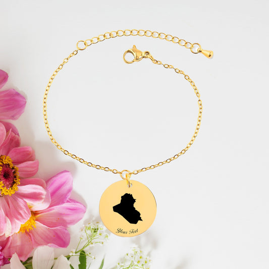 Iraq Country Map Bracelet, Your Name Bracelet, Minimalist Bracelet, Personalized Gift, 14K Gold Bracelet, Gift For Him Her
