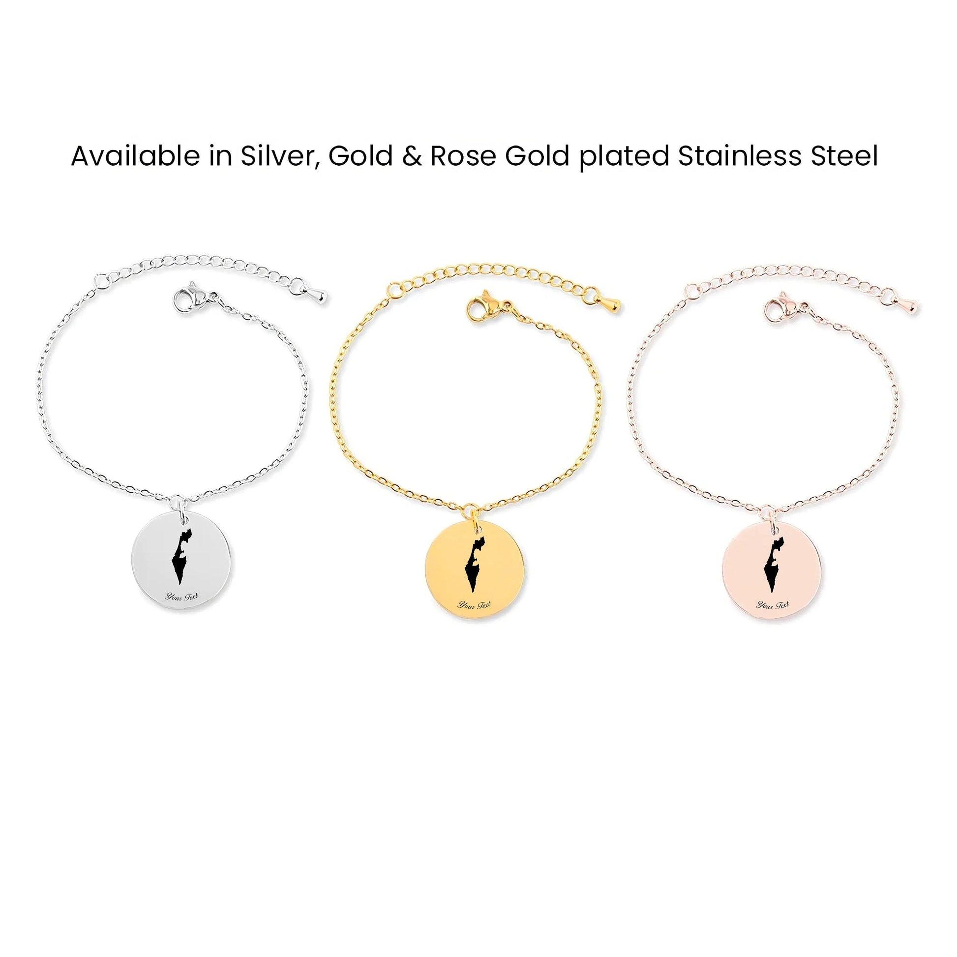 Israel Country Map Bracelet, Your Name Bracelet, Minimalist Bracelet, Personalized Gift, 14K Gold Bracelet, Gift For Him Her