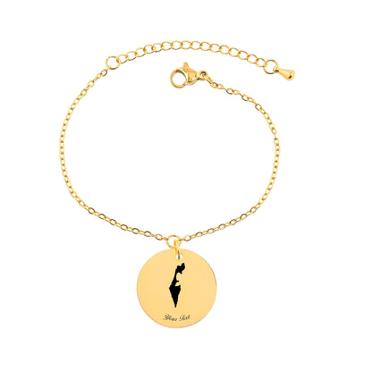 Israel Country Map Bracelet, Your Name Bracelet, Minimalist Bracelet, Personalized Gift, 14K Gold Bracelet, Gift For Him Her