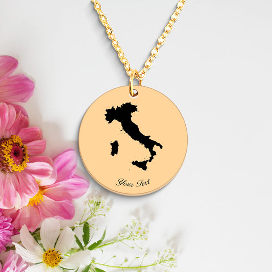Italy Country Map Necklace, Your Name Necklace, Minimalist Necklace, Personalized Gift, Silver Necklace, Gift For Him Her