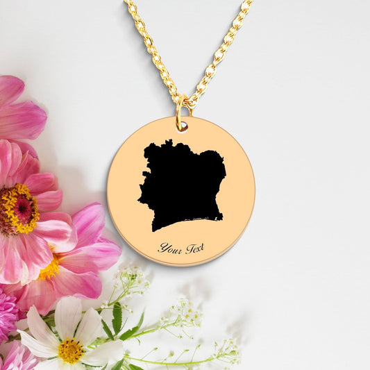Ivory Coast Country Map Necklace, Your Name Necklace, Minimalist Necklace, Personalized Gift, Silver Necklace, Gift For Him Her
