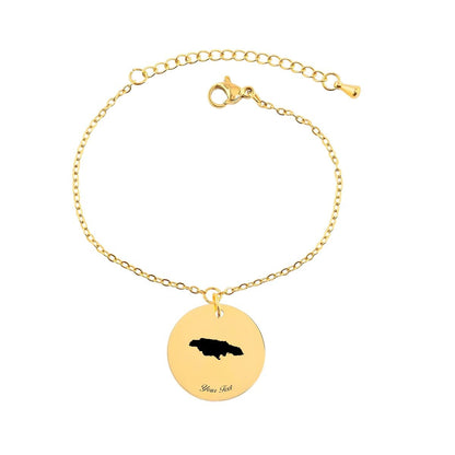 Jamaica Country Map Bracelet, Your Name Bracelet, Minimalist Bracelet, Personalized Gift, 14K Gold Bracelet, Gift For Him Her