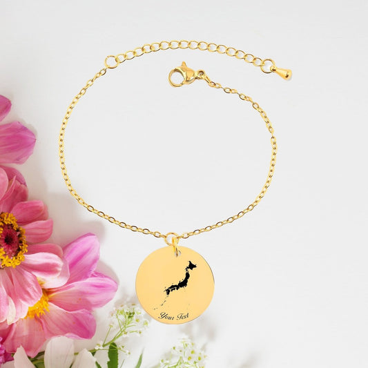 Japan Country Map Bracelet, Your Name Bracelet, Minimalist Bracelet, Personalized Gift, 14K Gold Bracelet, Gift For Him Her