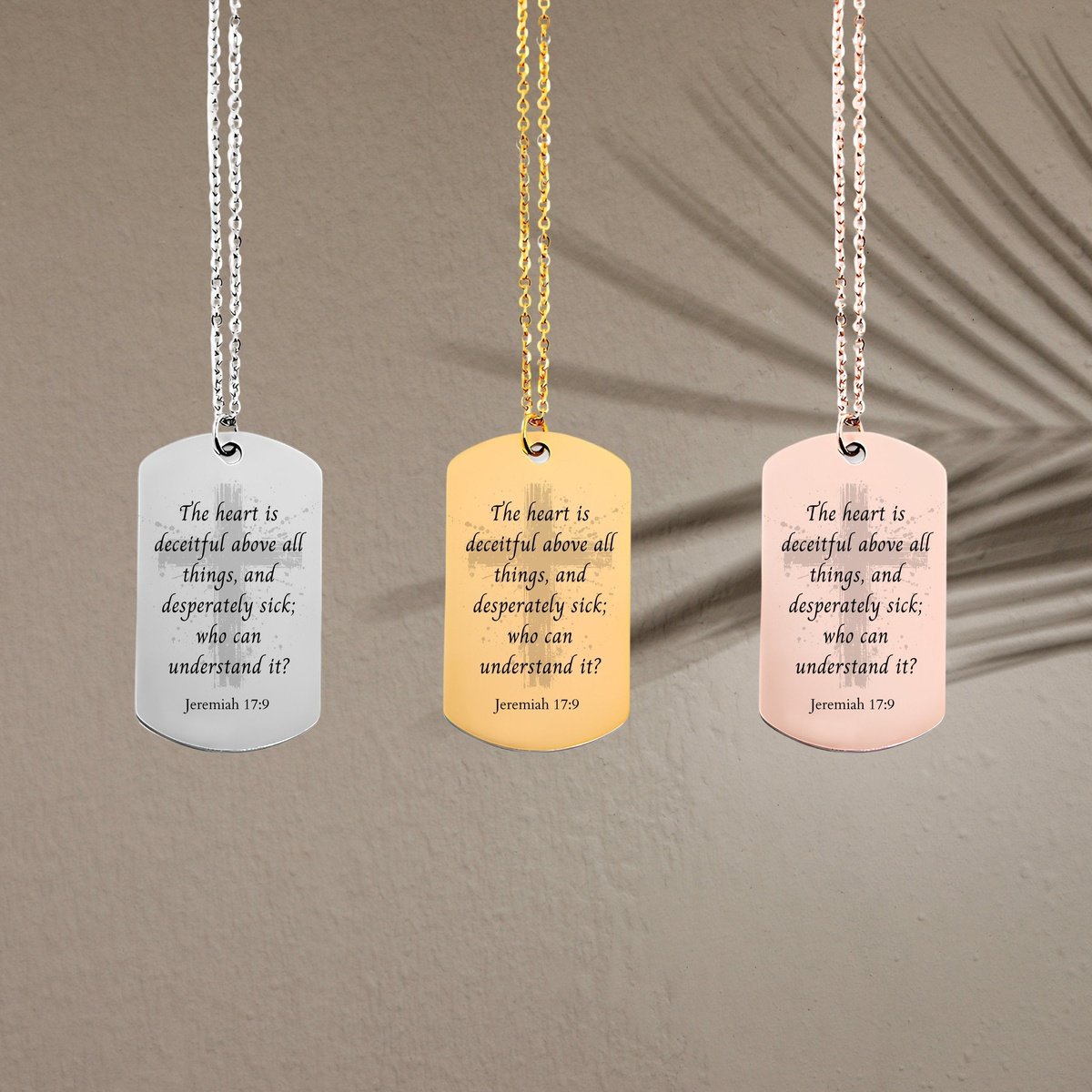 Jeremiah 17 9 quote necklace, gold bible verse, 14k gold cross charm necklace, confirmation gift, gold bar tag necklace, religious scripture
