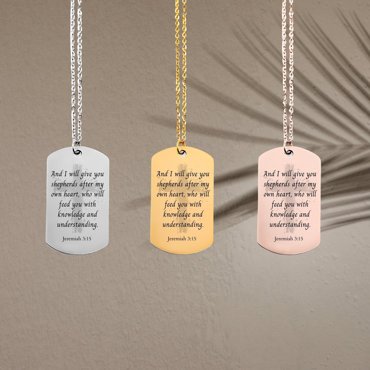 Jeremiah 3 15 quote necklace, gold bible verse, 14k gold cross charm necklace, confirmation gift, gold bar tag necklace, religious scripture