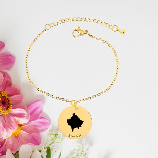 Kosovo Country Map Bracelet, Your Name Bracelet, Minimalist Bracelet, Personalized Gift, 14K Gold Bracelet, Gift For Him Her