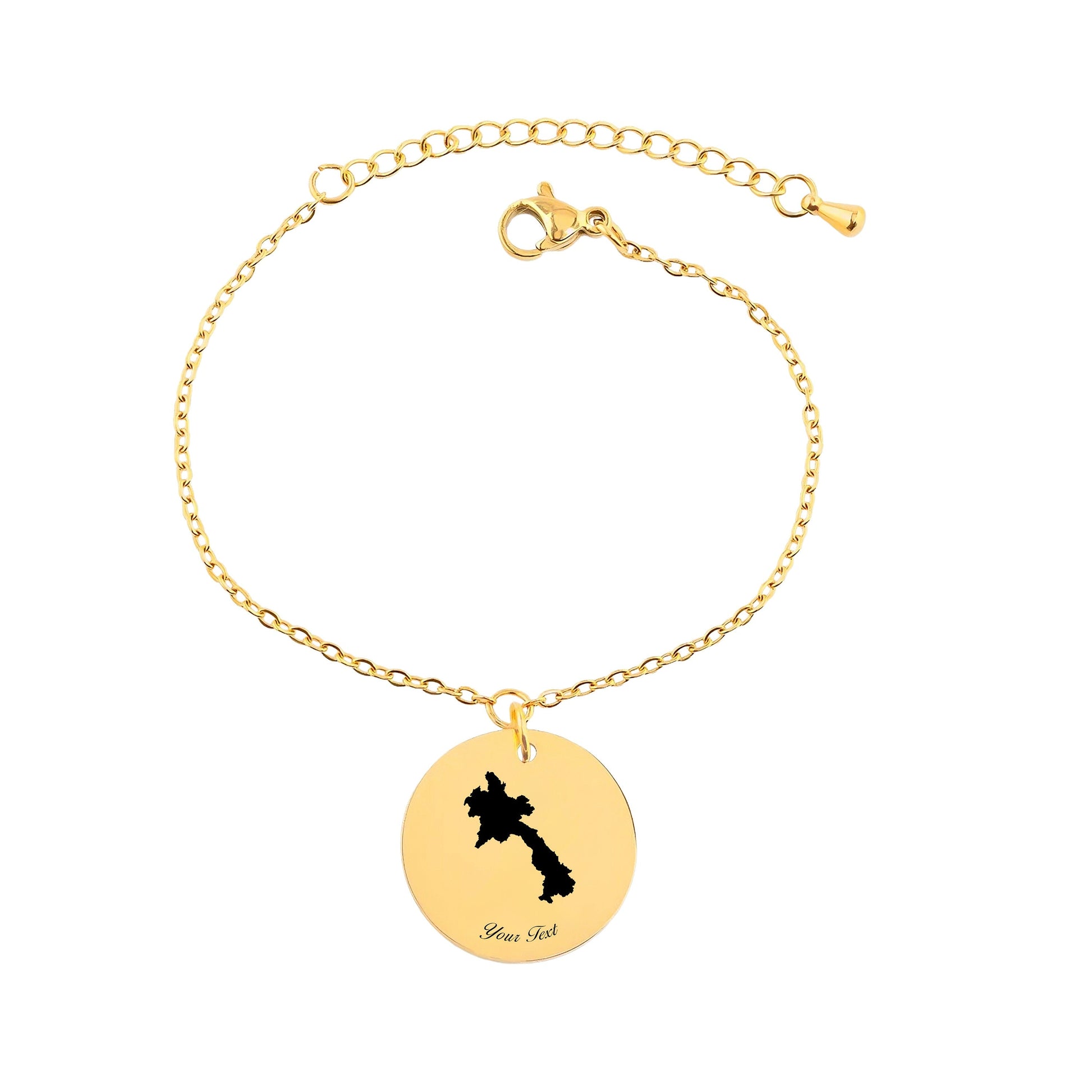 Laos Country Map Bracelet, Your Name Bracelet, Minimalist Bracelet, Personalized Gift, 14K Gold Bracelet, Gift For Him Her