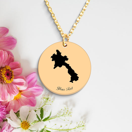 Laos Country Map Necklace, Your Name Necklace, Minimalist Necklace, Personalized Gift, Silver Necklace, Gift For Him Her