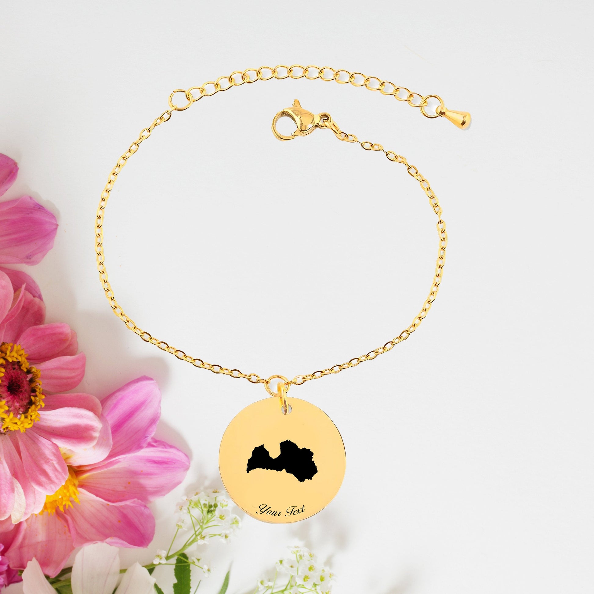 Lativa Country Map Bracelet, Your Name Bracelet, Minimalist Bracelet, Personalized Gift, 14K Gold Bracelet, Gift For Him Her