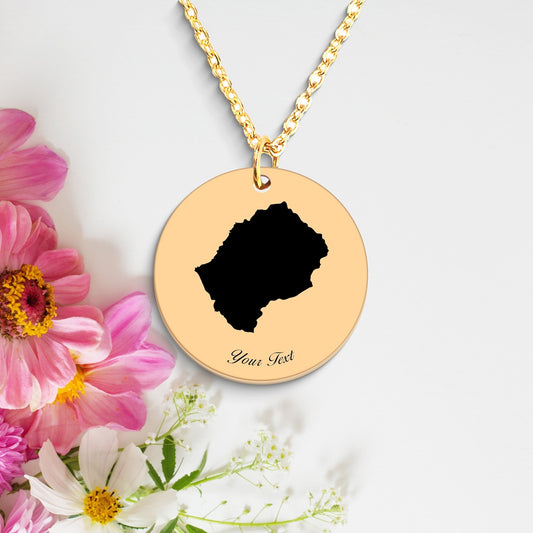 Lesotho Country Map Necklace, Your Name Necklace, Minimalist Necklace, Personalized Gift, Silver Necklace, Gift For Him Her