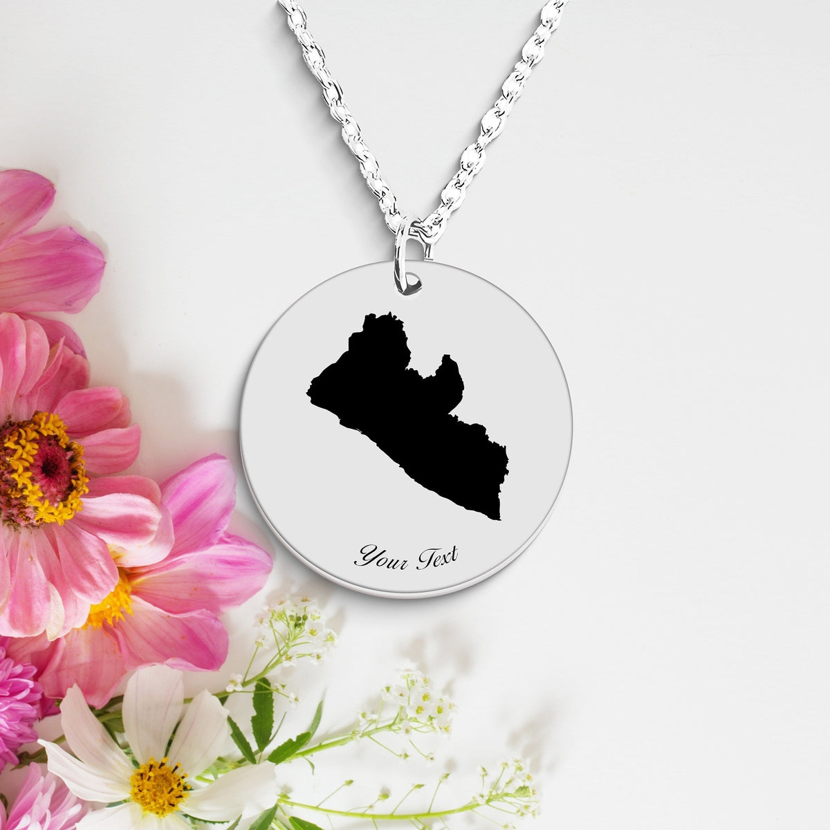 Liberia Country Map Necklace, Your Name Necklace, Minimalist Necklace, Personalized Gift, Silver Necklace, Gift For Him Her