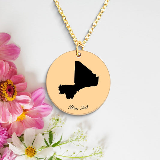 Mali Country Map Necklace, Your Name Necklace, Minimalist Necklace, Personalized Gift, Silver Necklace, Gift For Him Her
