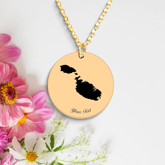 Malta Country Map Necklace, Your Name Necklace, Minimalist Necklace, Personalized Gift, Silver Necklace, Gift For Him Her