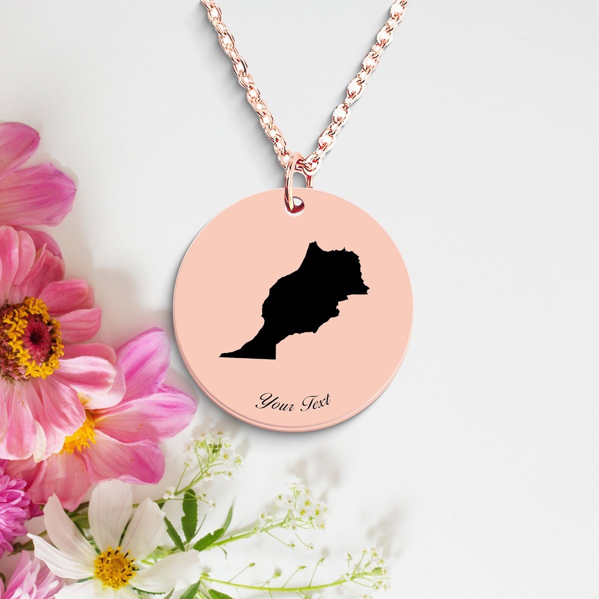 Morocco Country Map Necklace, Your Name Necklace, Minimalist Necklace, Personalized Gift, Silver Necklace, Gift For Him Her