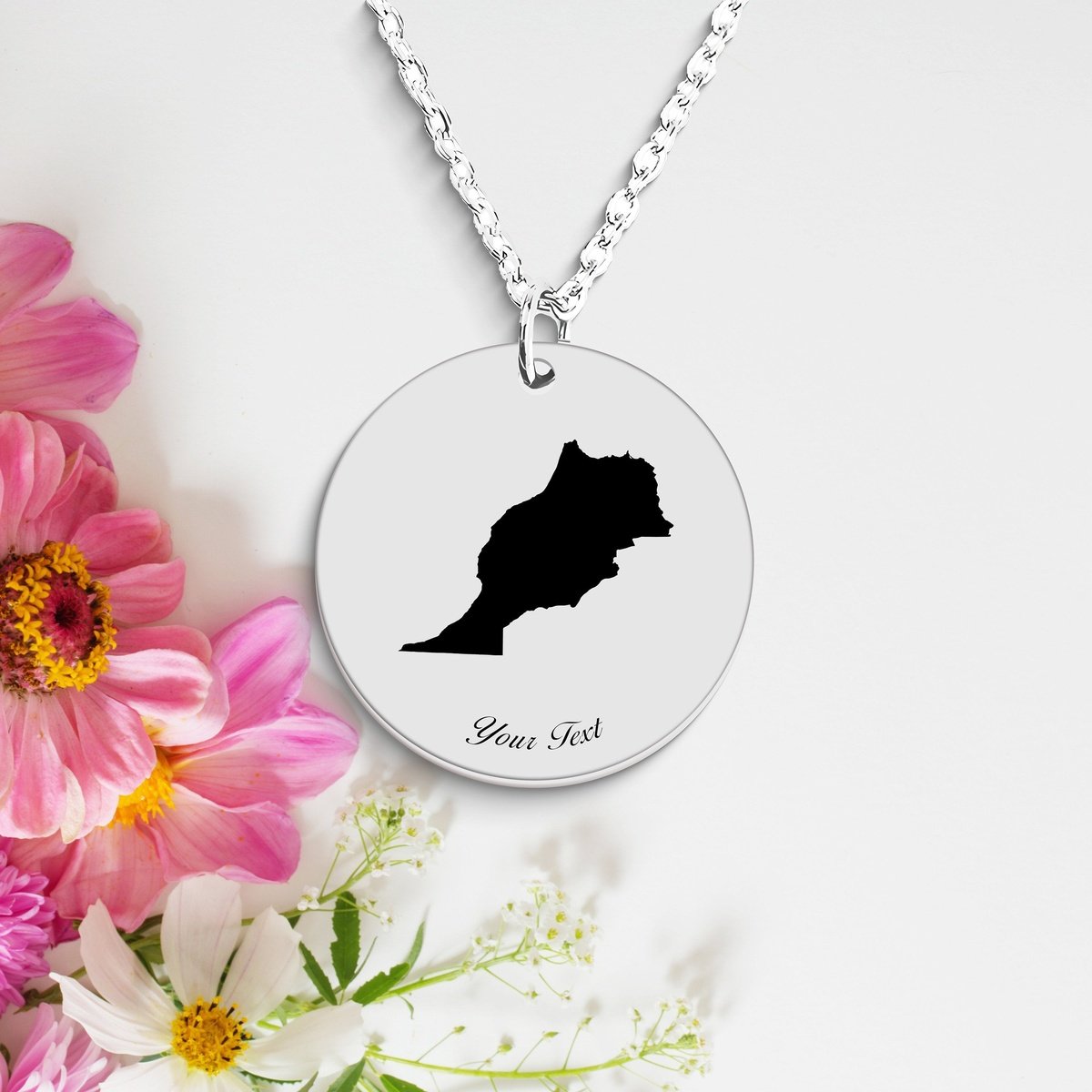 Morocco Country Map Necklace, Your Name Necklace, Minimalist Necklace, Personalized Gift, Silver Necklace, Gift For Him Her