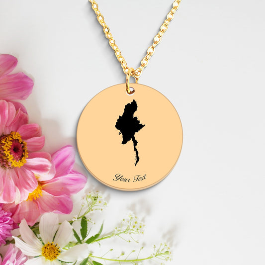 Myanmar Country Map Necklace, Your Name Necklace, Minimalist Necklace, Personalized Gift, Silver Necklace, Gift For Him Her