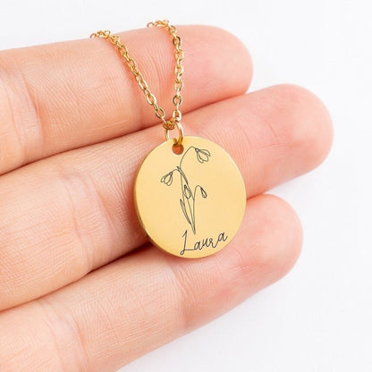 Name & Birth flower Necklace, Personalizable Necklace, Gift for her, Anniversary Gift, loved one gift, Your name Birthflower, minimalist