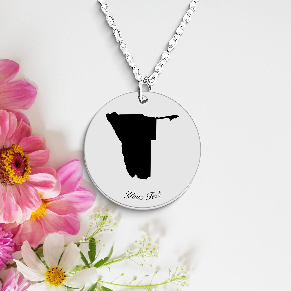 Namibia Country Map Necklace, Your Name Necklace, Minimalist Necklace, Personalized Gift, Silver Necklace, Gift For Him Her