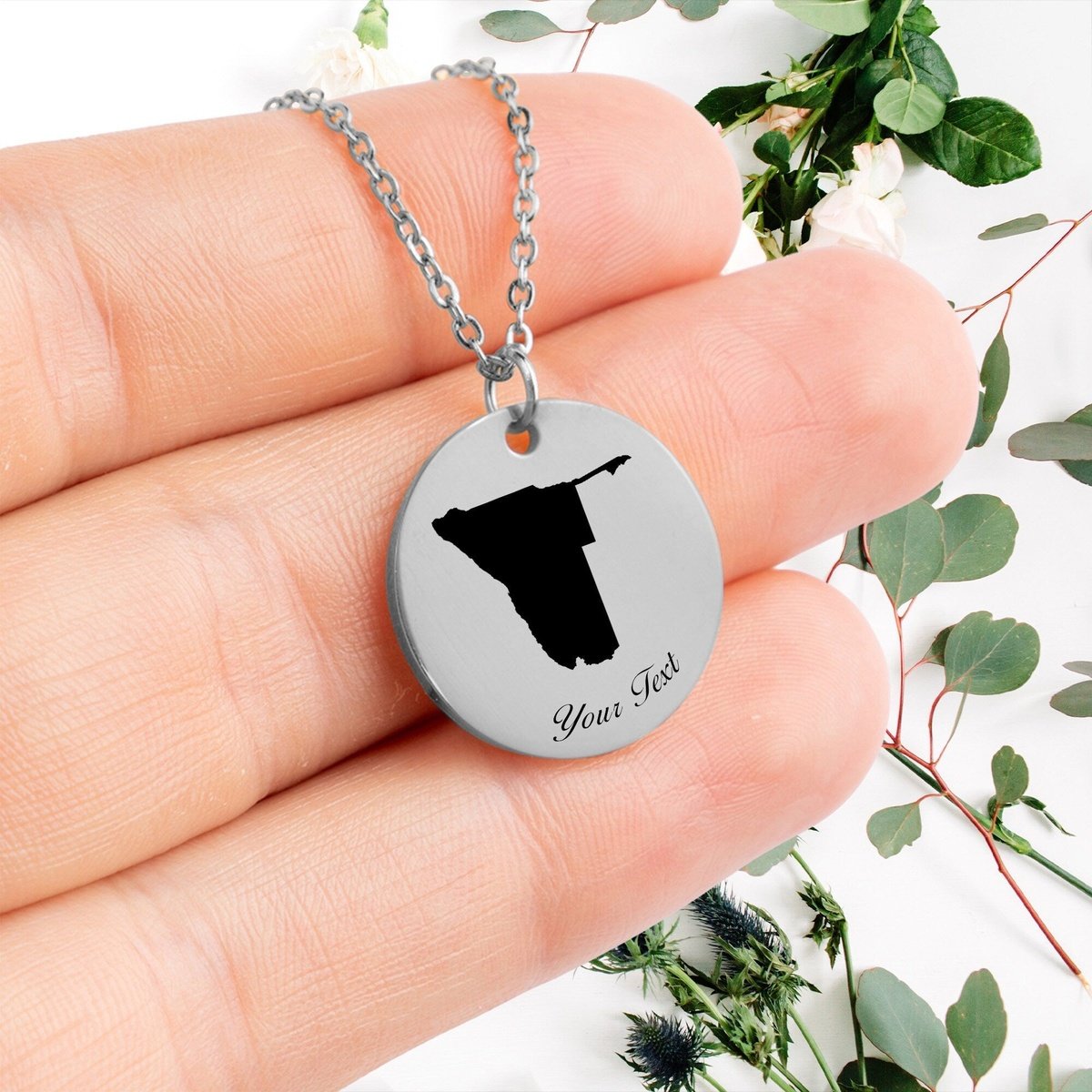 Namibia Country Map Necklace, Your Name Necklace, Minimalist Necklace, Personalized Gift, Silver Necklace, Gift For Him Her