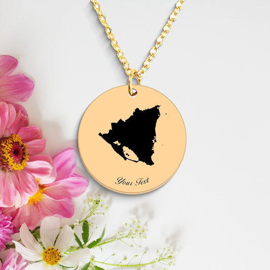 Nicaragua Country Map Necklace, Your Name Necklace, Minimalist Necklace, Personalized Gift, Silver Necklace, Gift For Him Her
