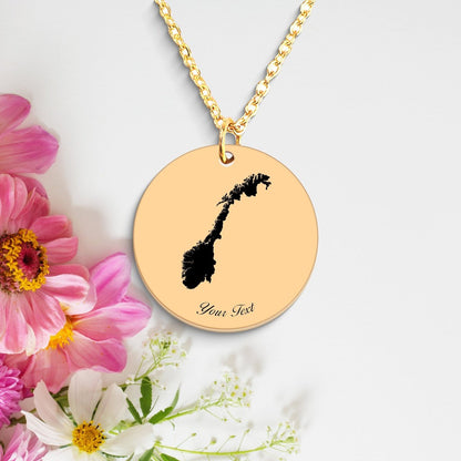 Norway Country Map Necklace, Your Name Necklace, Minimalist Necklace, Personalized Gift, Silver Necklace, Gift For Him Her