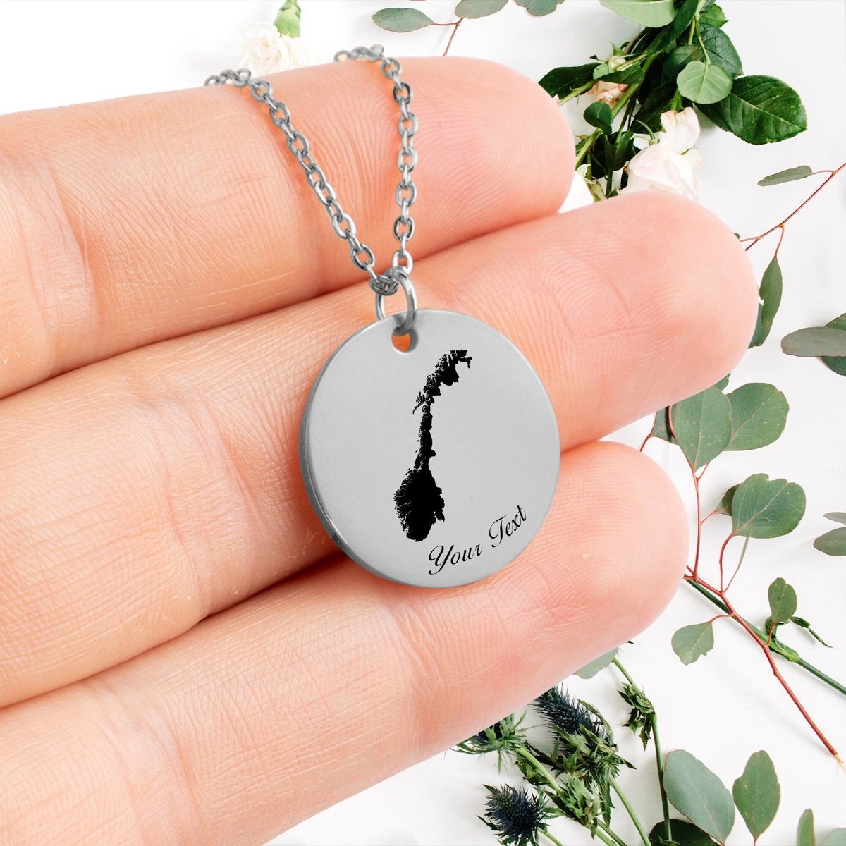 Norway Country Map Necklace, Your Name Necklace, Minimalist Necklace, Personalized Gift, Silver Necklace, Gift For Him Her