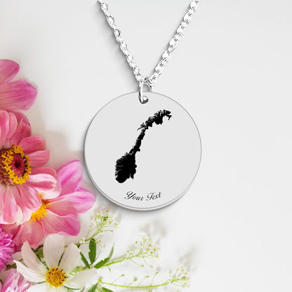 Norway Country Map Necklace, Your Name Necklace, Minimalist Necklace, Personalized Gift, Silver Necklace, Gift For Him Her
