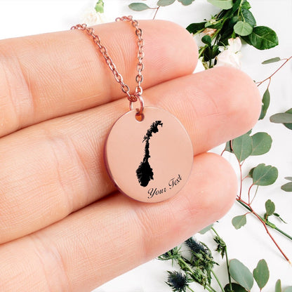 Norway Country Map Necklace, Your Name Necklace, Minimalist Necklace, Personalized Gift, Silver Necklace, Gift For Him Her