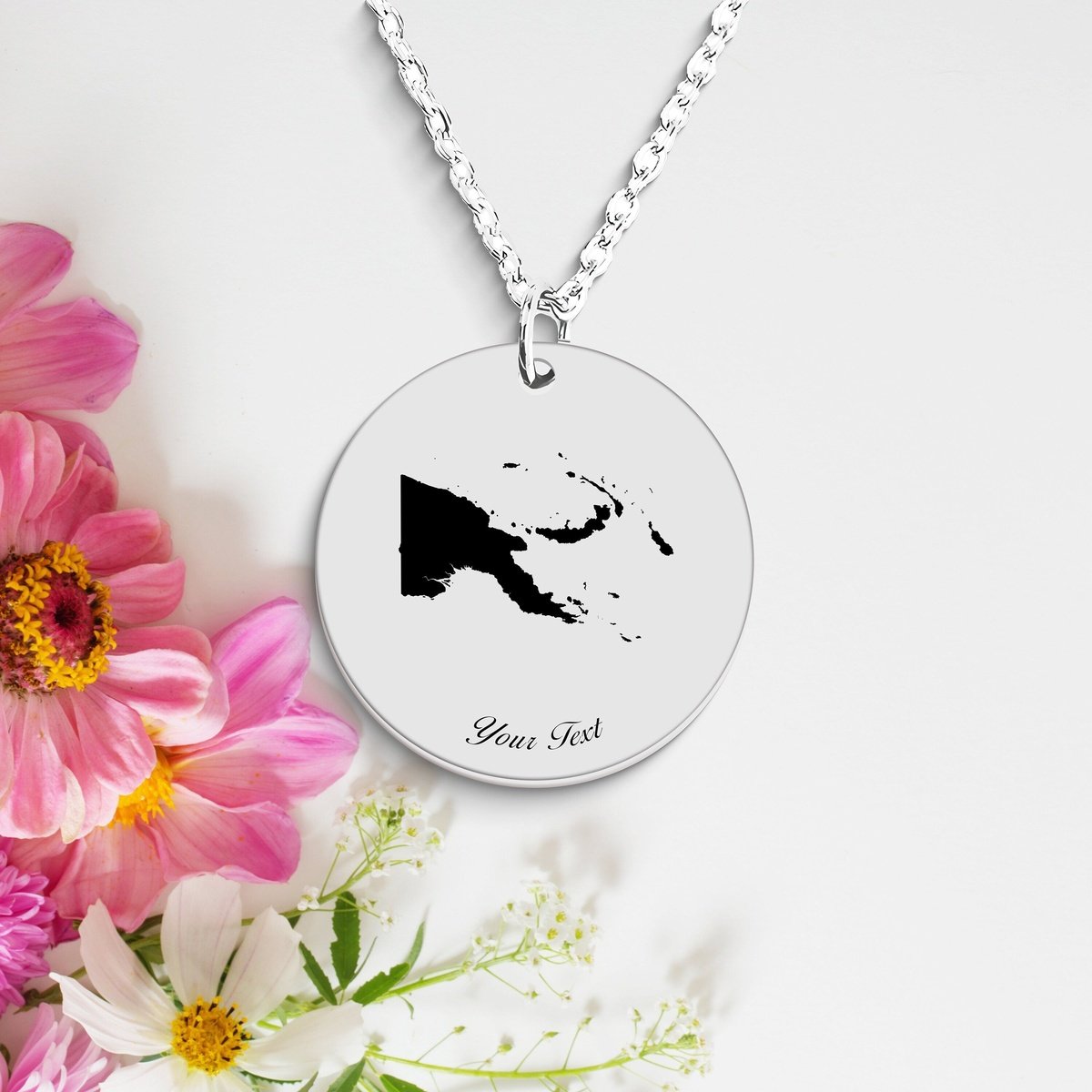 Papua New Guinea Country Map Necklace, Your Name Necklace, Minimalist Necklace, Personalized Gift, Silver Necklace, Gift For Him Her